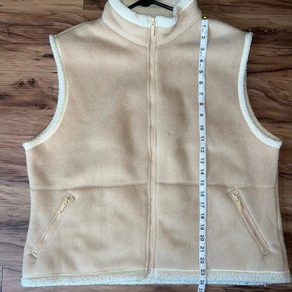 Vintage North End Cozy Soft Beige Fleece Vest Sherpa Trim Full Front Zip XXL - Picture 5 of 8